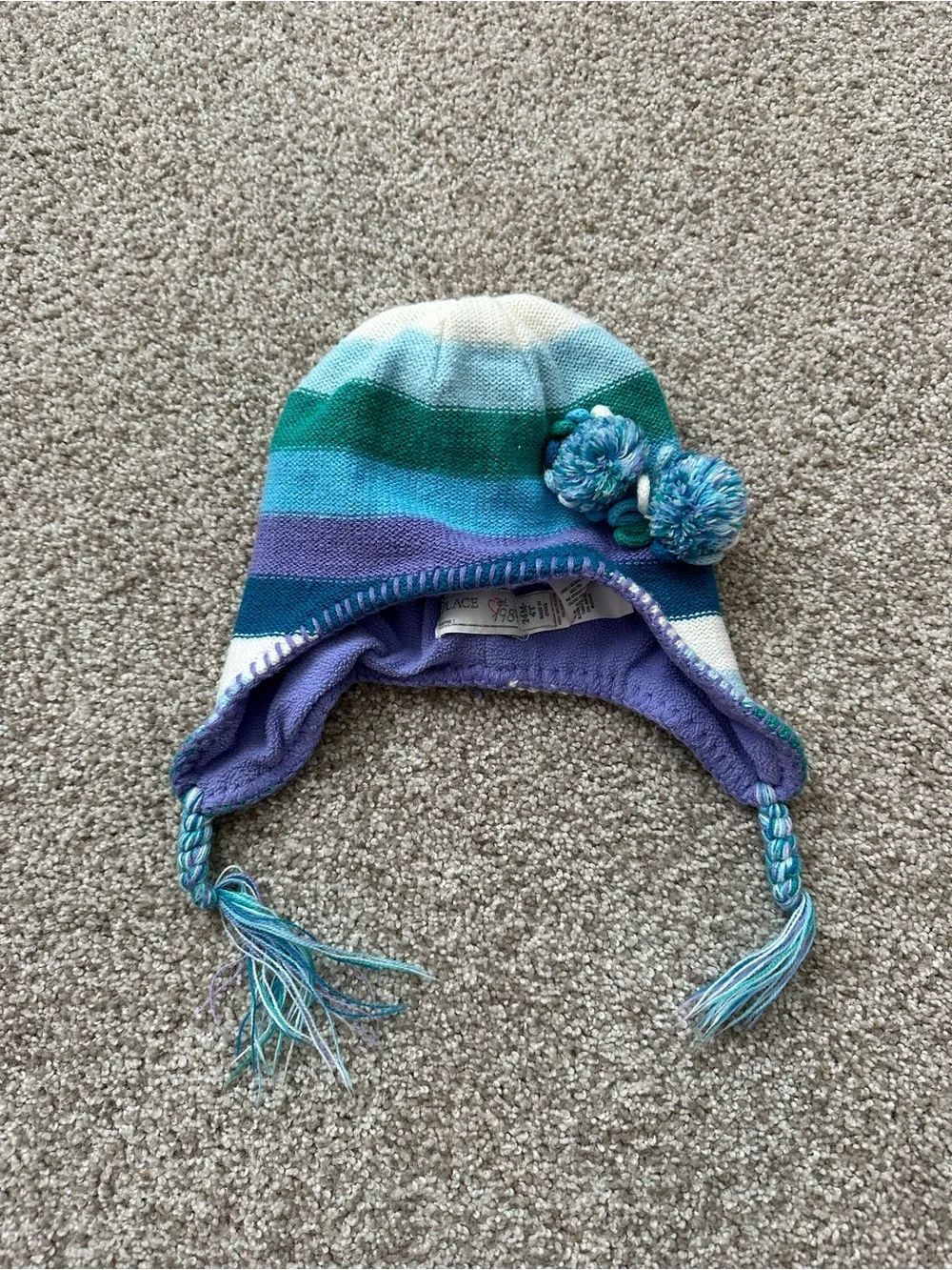 The Children's Place Striped Earflap Hat in Blue, Teal & Purple